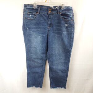 Time and Tru Stretch Ankle Mid Rise Sz 18 Blue Distressed Double Button Jeans